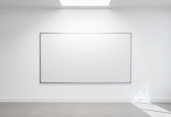 Clean white whiteboard on wall in bright room, work, office space