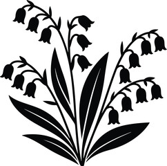 Lily of the valley silhouette illustration, elegant floral botanical design for cards and stationery