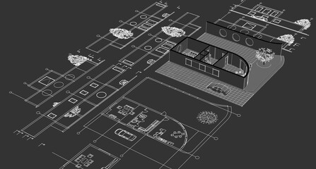 Fototapeta premium modern house sketch project 3d illustration