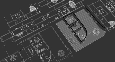 modern house sketch project 3d illustration