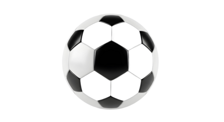 A classic black and white soccer ball, a plain sports object with no logo or shadow, isolated on a clean white background for graphic design