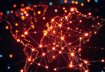 Network of glowing nodes and lines connecting globally,  global network,  network