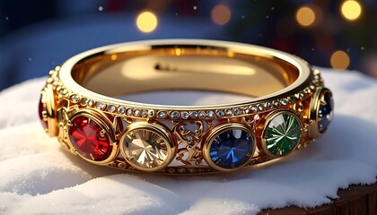 Golden ring with gemstones