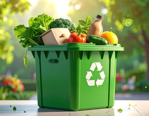 Green recycling bin full of fresh produce