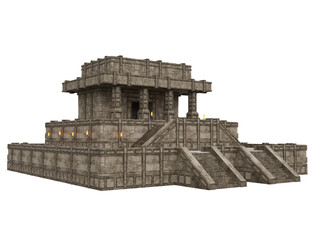 Isolated 3D rendered illustration of an ancient Aztec style fantasy temple building from corner perspective..