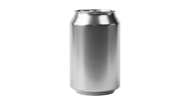 A generic metallic soda can presented as a plain object isolated on a clean white background, featuring no shadow, no logo, and no text