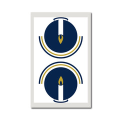 Modern Abstract Candle Art Print - Minimalist Navy Blue & Gold Religious/Spiritual Decor