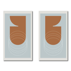 Set of 2 Abstract Minimalist Geometric Wall Art Prints - Terracotta & Dusty Blue Scandinavian Diptych Decor