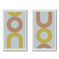 Set of minimal geometric posters. Mid-Century Modern Art with Watercolor Shapes. Trendy artistic abstract background.