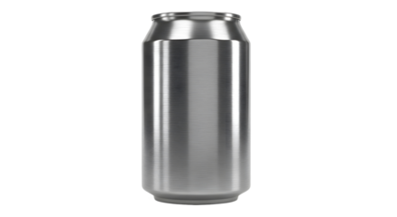 A sleek metallic soda can presented as a plain, unbranded object, perfectly isolated on a clean white background. This high-resolution mockup features no shadow, logo, or text for versatile use