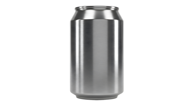 A sleek metallic soda can presented as a plain, unbranded object, perfectly isolated on a clean white background. This high-resolution mockup features no shadow, logo, or text for versatile use