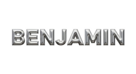 Shiny Silver Metallic Typography Rendering of the Name Benjamin Transparent Background
