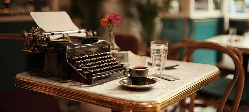 Antique Typewriter with Coffee in Writer's Study