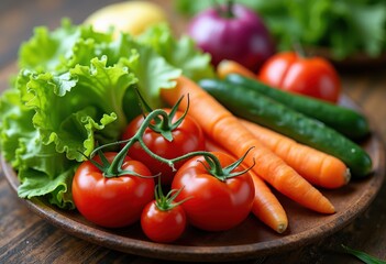 Colorful Harvest Salad Ingredients Laid Against Rich Earthy Background With Leafy Greens and Succulent Tomatoes