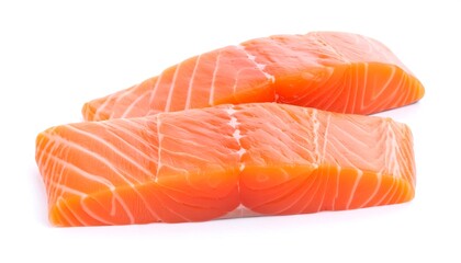 Two salmon fillets on a white background