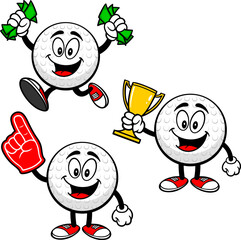 Golf Ball Set 02, Hand Drawn illustrations of Golf Ball Mascots in various poses.