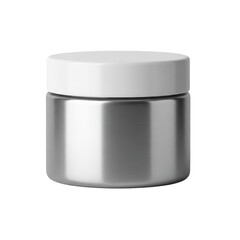 Silver cosmetic jar with white lid mockup
