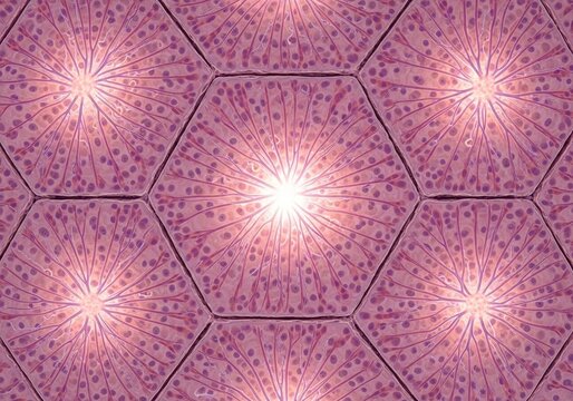 Hyper-detailed microscopic visualization of liver lobules with hexagonal arrangement and central vein, hepatic histology, liver microanatomy image