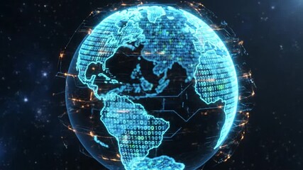 Digital globe with binary code - Powered by Adobe