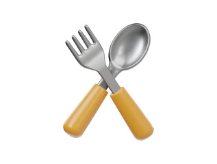 3d sliver fork and spoon with yellow handle icon