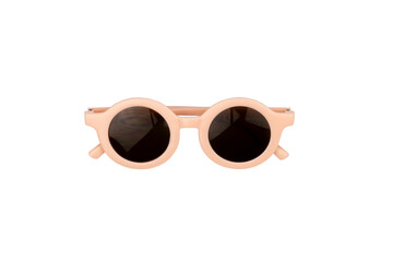 Stylish pink round kids sunglasses for sun protection and fashion, isolated on white background with clipping path.