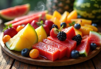 Vibrant Seasonal Fruit Platter Artfully Arranged Naturally Colorful Display