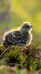 Fluffy chick in a nest