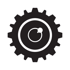 Minimalist Flat Vector Black Gear with Abstract Inner Circle Design