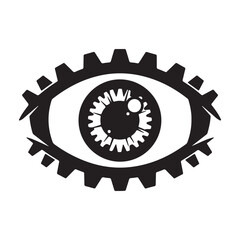 Mechanical Gear Eye Symbol Minimalist Black White Vector Design
