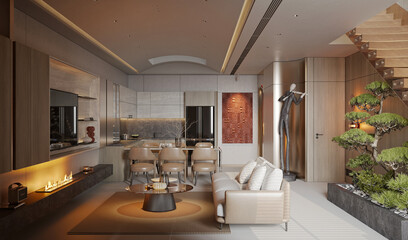 Luxury home living room, 3d render