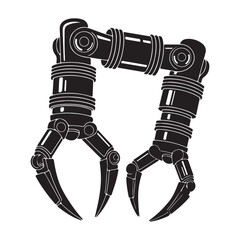 Minimalist Industrial Robotic Arms Vector Illustration in Black White