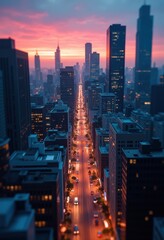 Dynamic City Skyline View Unique Vantage Point Urban Horizon Towering Buildings Evening Glow