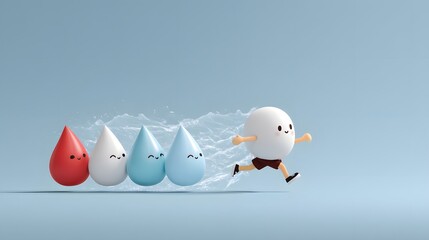 Playful character with droplets running in a cheerful and colorful scene of fun and imagination