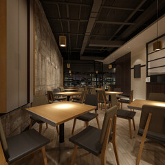 3d render of cafe restaurant interior
