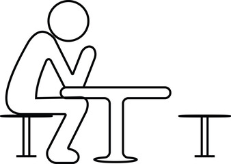 Person sitting alone at table icon symbolizing loneliness, depression, isolation, waiting or thoughtful moment concept with transparent background