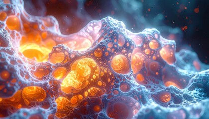 Abstract depiction of glowing organic lattice structures evoking futuristic biology, hidden energy, and cellular patterns resembling cosmic formations