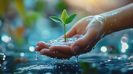 Hand nurturing a seedling