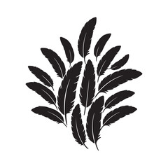 Black Feather Cluster Flat Vector Illustration White Background