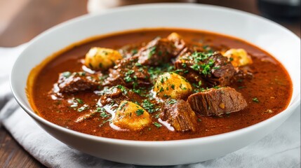 hearty goulash stew with beef and paprika