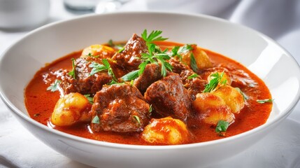 Fototapeta premium hearty goulash stew with beef and paprika