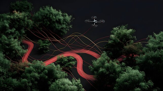 Aerial View of a Drone Flying Over a Winding River Surrounded by Lush Green Forest