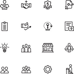 Meeting outline icons with editable stroke collection. Includes Business Meeting, Teamwork, Collaboration, Online Meeting,
