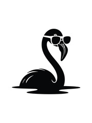 Cool flamingo wearing sunglasses in water silhouette