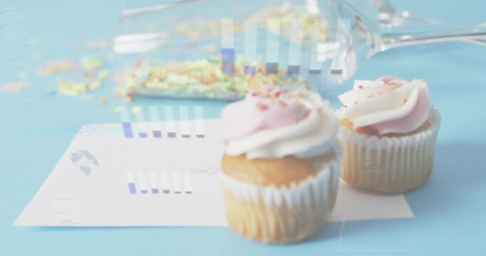 Frame three showing glitch bars sliding over sprinkled cupcakes obscuring receding revealing focus
