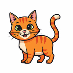 Cartoon Orange Tabby Cat with Green Eyes and a Curled Tail Illustration.