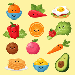 Cheerful Cartoon Food Icons A Colorful and Playful Culinary Collection.