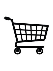 Simple hand drawn black shopping cart icon on white background