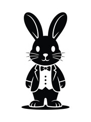 Stylized black silhouette of a rabbit wearing a tuxedo