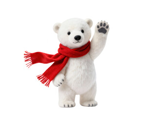 Cute Polar Bear Waving, Isolated on White Background