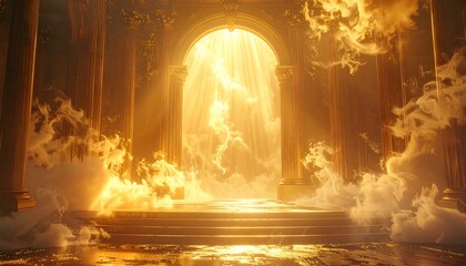 Golden temple doorway, sunlight